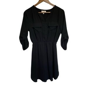 Monteau Los Angles Black V-Neck Cuffed Sleeve Dress Women’s Medium